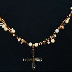 Vintage Chanel Jewelry | Necklace with Glass Gems and Cross Pendant (Authentic)